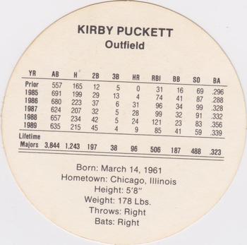 1990 Cadaco Discs #NNO Kirby Puckett Back