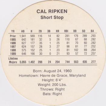 1990 Cadaco Discs #NNO Cal Ripken Jr. Back