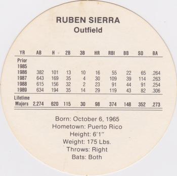 1990 Cadaco Discs #NNO Ruben Sierra Back