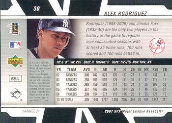 2007 SPx #30 Alex Rodriguez Back