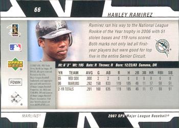 2007 SPx #66 Hanley Ramirez Back