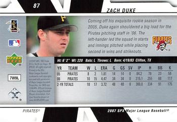 2007 SPx #87 Zach Duke Back