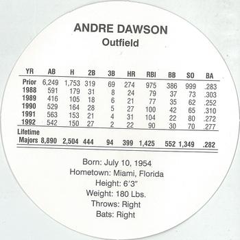 1993 Cadaco Discs #NNO Andre Dawson Back