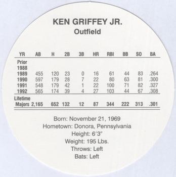 1993 Cadaco Discs #NNO Ken Griffey Jr. Back