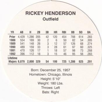 1993 Cadaco Discs #NNO Rickey Henderson Back