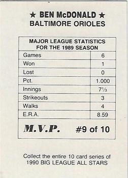 1990 M.V.P. Big League All Stars Blue Background (unlicensed) #9 Ben McDonald Back