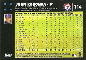 2007 Topps #114 John Koronka Back