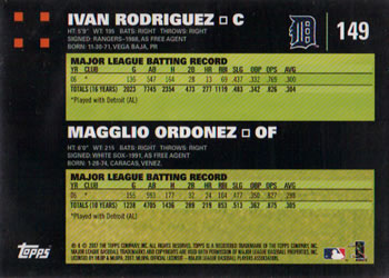 2007 Topps #149 Classic Combo (Magglio Ordonez / Ivan Rodriguez) Back
