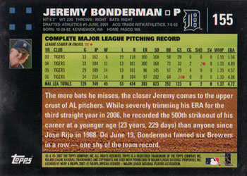 2007 Topps #155 Jeremy Bonderman Back