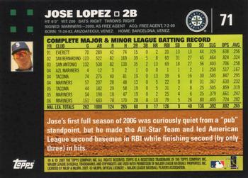 2007 Topps #71 Jose Lopez Back