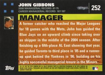 2007 Topps #252 John Gibbons Back