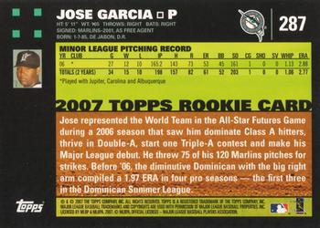 2007 Topps #287 Jose Garcia Back