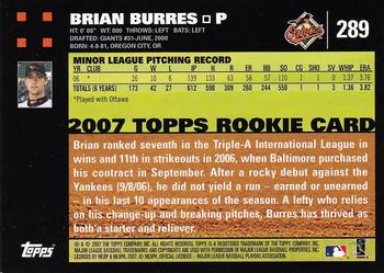 2007 Topps #289 Brian Burres Back
