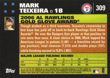 2007 Topps #309 Mark Teixeira Back