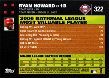 2007 Topps #322 Ryan Howard Back