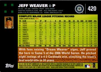 2007 Topps #420 Jeff Weaver Back