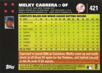2007 Topps #421 Melky Cabrera Back