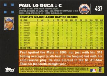 2007 Topps #437 Paul Lo Duca Back