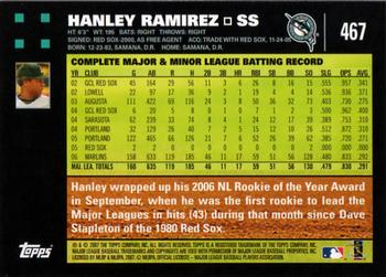 2007 Topps #467 Hanley Ramirez Back