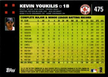 2007 Topps #475 Kevin Youkilis Back