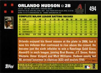 2007 Topps #494 Orlando Hudson Back
