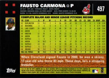 2007 Topps #497 Fausto Carmona Back