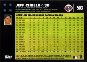2007 Topps #503 Jeff Cirillo Back