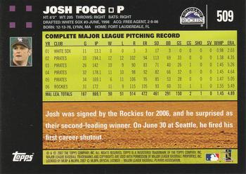 2007 Topps #509 Josh Fogg Back
