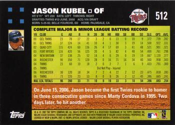 2007 Topps #512 Jason Kubel Back