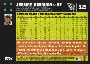 2007 Topps #525 Jeremy Hermida Back