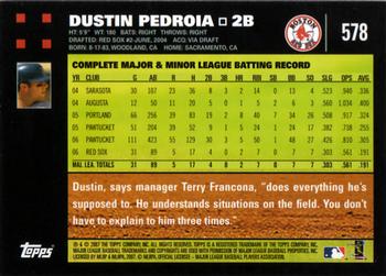 2007 Topps #578 Dustin Pedroia Back