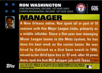 2007 Topps #606 Ron Washington Back