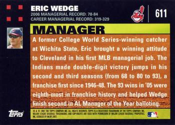 2007 Topps #611 Eric Wedge Back