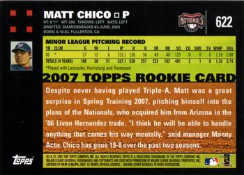 2007 Topps #622 Matt Chico Back