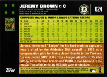 2007 Topps #624 Jeremy Brown Back