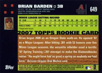 2007 Topps #649 Brian Barden Back