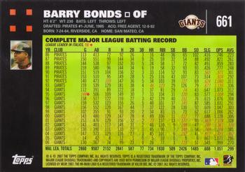 2007 Topps #661 Barry Bonds Back