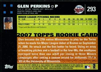 2007 Topps #293 Glen Perkins Back