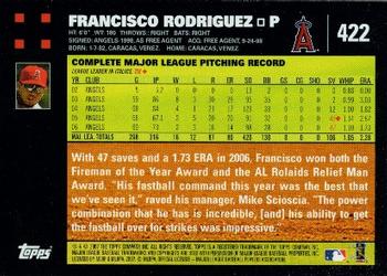 2007 Topps #422 Francisco Rodriguez Back