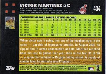 2007 Topps #434 Victor Martinez Back