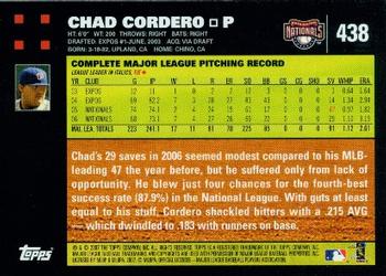 2007 Topps #438 Chad Cordero Back