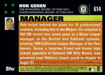 2007 Topps #614 Bob Geren Back
