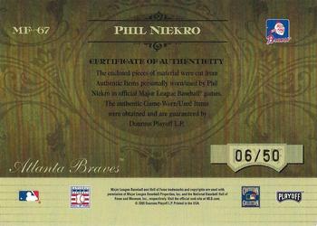 2005 Playoff Absolute Memorabilia - Marks of Fame Swatch Double Spectrum Prime #MF-67 Phil Niekro Back