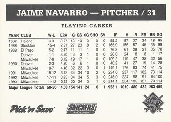 1994 Milwaukee Brewers Police - Waukesha Co. Sheriff's Office Pick N Save #NNO Jaime Navarro Back