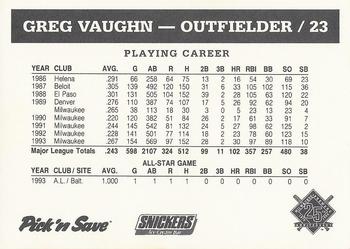 1994 Milwaukee Brewers Police - Waukesha Co. Sheriff's Office Pick N Save #NNO Greg Vaughn Back