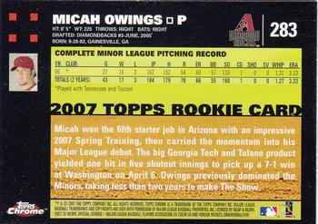 2007 Topps Chrome #283 Micah Owings Back