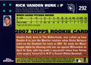 2007 Topps Chrome #292 Rick Vanden Hurk Back