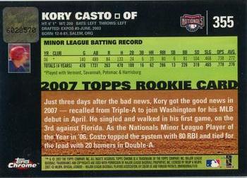 2007 Topps Chrome #355 Kory Casto Back