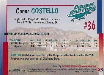 2017 Grandstand Ogden Raptors #NNO Conor Costello Back