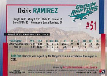 2017 Grandstand Ogden Raptors #NNO Osiris Ramirez Back